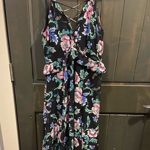 Express Floral Spaghetti Strap Backless Lace Bottom Maxi Dress